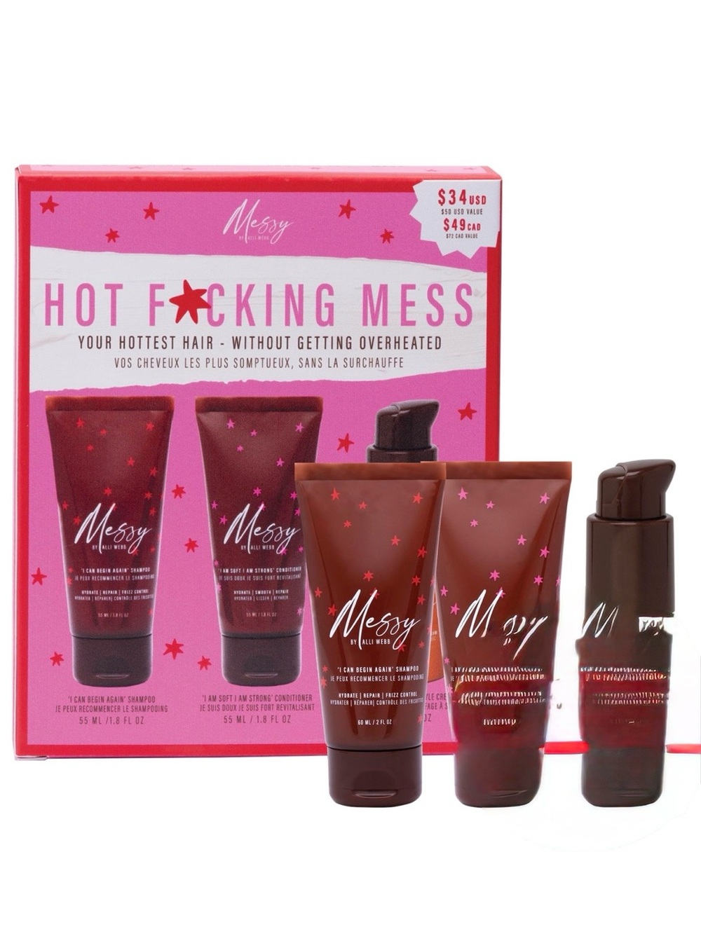 Hot Mess Mini Hair Styling Set for Frizz Control and Hydration NIB